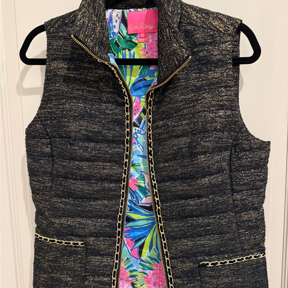 Lilly Pulitzer Women's Black and Gold Vest Medium NWT